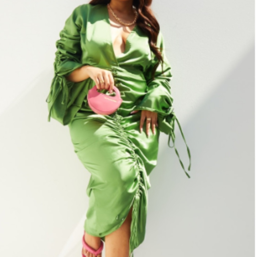 Green satin dress - adjustable length
